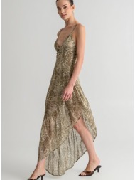 midi φόρεμα με snake print και ασύμμετρο τελείωμα (multi)