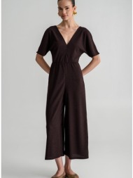 γκοφρέ ολόσωμη φόρμα με κοντά μανίκια (brown)