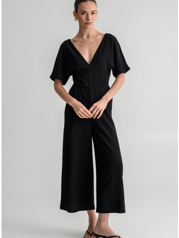 γκοφρέ ολόσωμη φόρμα με κοντά μανίκια (black)