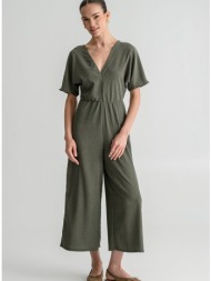 γκοφρέ ολόσωμη φόρμα με κοντά μανίκια (khaki)