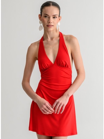 μίνι halter φόρεμα με σούρες (red)
