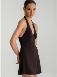 μίνι halter φόρεμα με σούρες (brown)