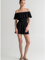 strapless γκοφρέ ολόσωμη φόρμα σορτς (black)