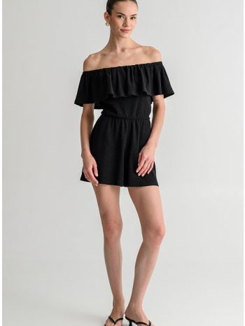 strapless γκοφρέ ολόσωμη φόρμα σορτς (black)