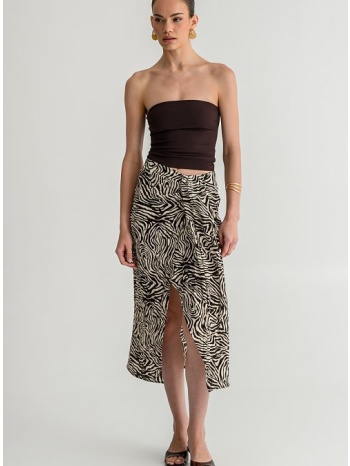 midi φούστα zebra print με σκίσιμο και ριχτή λεπτομέρεια