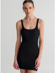 μίνι εφαρμοστό ριπ φόρεμα με τιράντες (black)