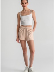 basic πετσετέ φούτερ σορτς με λάστιχο (peach)