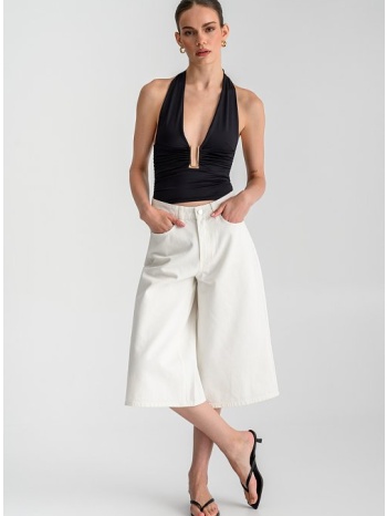 φαρδιά ντένιμ βερμούδα (white)
