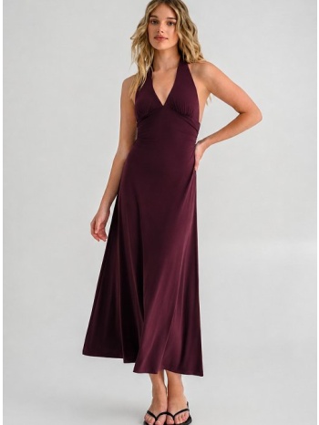 midi halter φόρεμα με σούρες (berry)