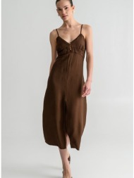 midi φόρεμα με σκίσιμο μπροστά (brown)