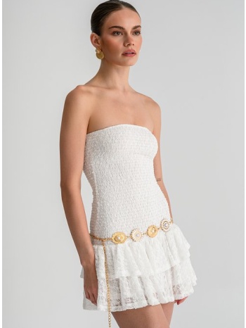 μίνι strapless φόρεμα δαντέλα με βολάν (sugar)