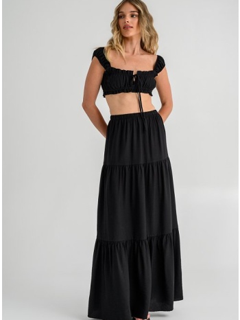 maxi φούστα με βολάν και σούρες (black) σε προσφορά