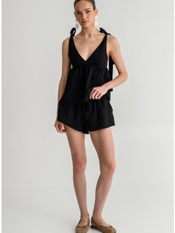 μίνι ρουστίκ σορτς με λάστιχο (black)