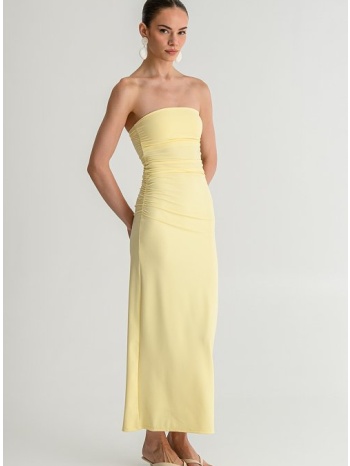 midi λύκρα strapless φόρεμα με σούρες (banana)