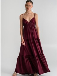 maxi φόρεμα σε α γραμμή με τιράντες και βολάν (berry)