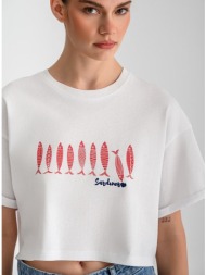 κροπ t-shirt με τύπωμα (white)