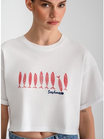 κροπ t-shirt με τύπωμα (white)