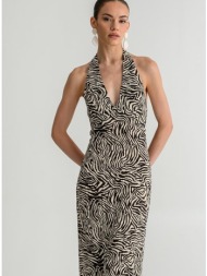 midi ρουστίκ halter φόρεμα με σκίσιμο πίσω και zebra print (multi)