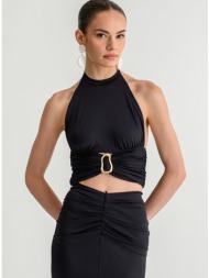 λύκρα halter κροπ τοπ με μεταλλική λεπτομέρεια (black)
