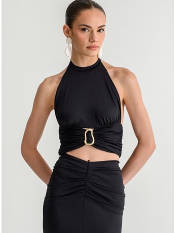 λύκρα halter κροπ τοπ με μεταλλική λεπτομέρεια (black)