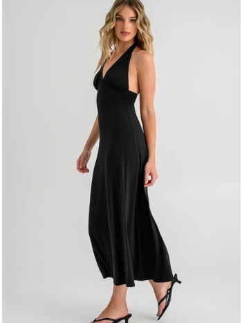 midi halter φόρεμα με σούρες (black)