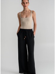 wide leg παντελόνα με κορδόνι με χάντρες (black)