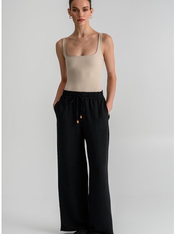 wide leg παντελόνα με κορδόνι με χάντρες (black)