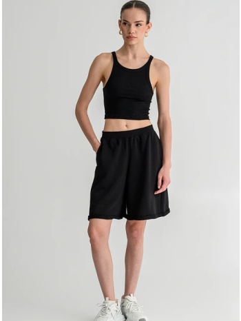 φούτερ βερμούδα με λάστιχο στη μέση (black)