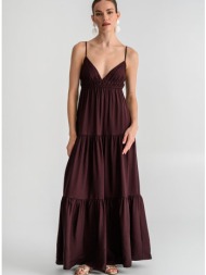 maxi φόρεμα σε α γραμμή με τιράντες και βολάν (brown)