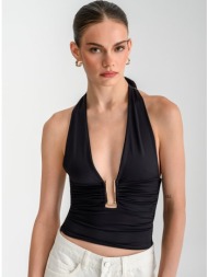 halter τοπ με σούρες και μεταλλική λεπτομέρεια (black)