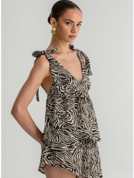 ρουστίκ τοπ με zebra print και τιράντες με δέσιμο (multi)