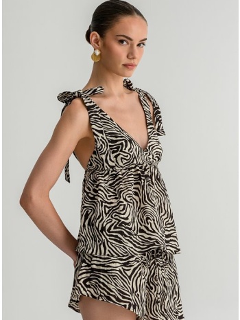 ρουστίκ τοπ με zebra print και τιράντες με δέσιμο (multi)