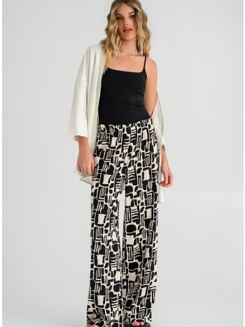 λινό wide leg παντελόνι με print (multi)