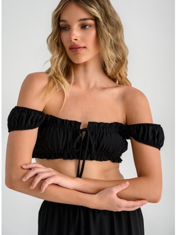 κροπ τοπ με σούρες και φαρδιές τιράντες (black)