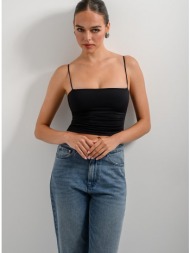 λύκρα κροπ τοπ με τιράντες και σούρες (black)