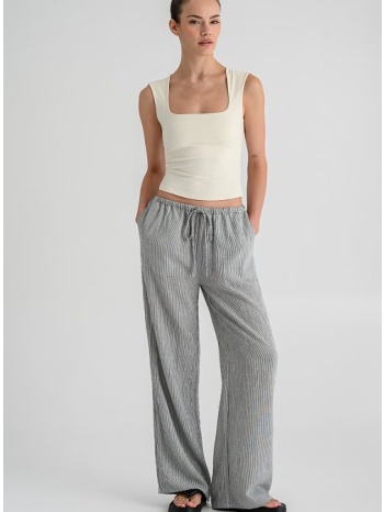 ριγέ wide leg παντελόνι (black/white)