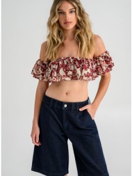 φλοράλ off shoulder κροπ τοπ με βολάν (multi)