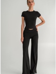 flared λύκρα παντελόνι με v μέση (black)