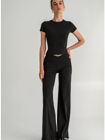 flared λύκρα παντελόνι με v μέση (black)