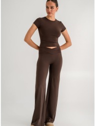 flared λύκρα παντελόνι με v μέση (brown)