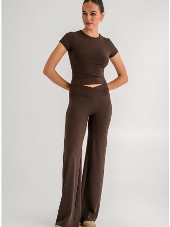 flared λύκρα παντελόνι με v μέση (brown)