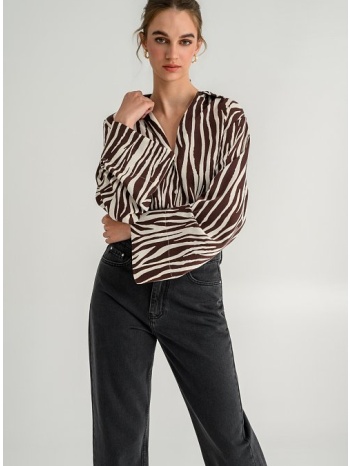 oversized πουκάμισο με φαρδιά μανίκια και zebra print