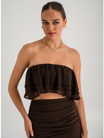 strapless κροπ τοπ με βολάν (brown)