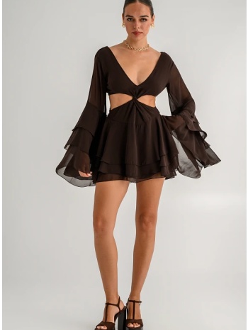 ολόσωμη φόρμα σορτς με cut out και βολάν (brown)