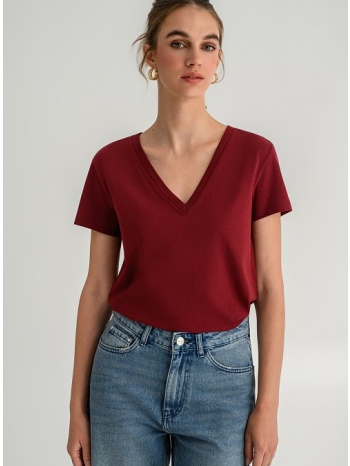 basic t-shirt με v λαιμόκοψη (berry)