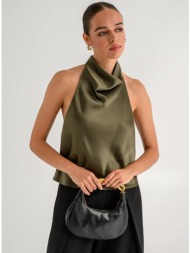 halter τοπ με σατινέ υφή (khaki)
