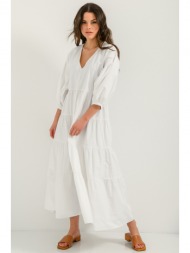maxi φόρεμα από ποπλίνα με βολάν (white)