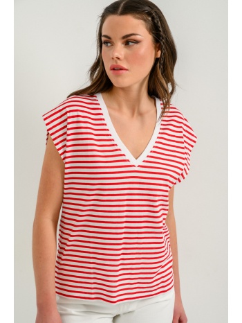 ριγέ μπλούζα με v ντεκολτέ (white/red)