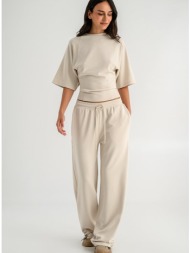 wide leg φούτερ παντελόνι φόρμας (sand)