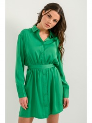 μίνι σεμιζιέ φόρεμα με σατινέ υφή (green)
